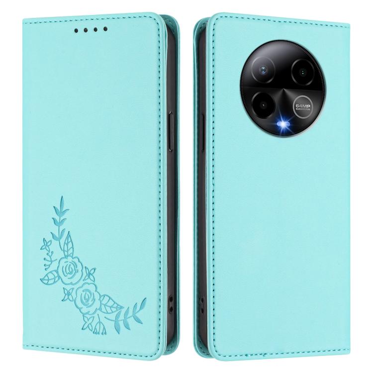 For BLU Bold K50 Peony Embossed Magnetic RFID Vegan Leather Phone Case