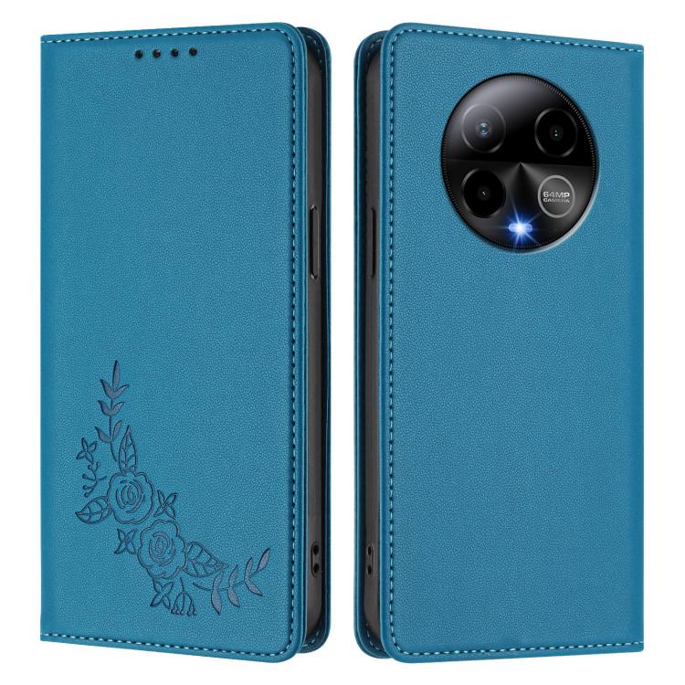 For BLU Bold K50 Peony Embossed Magnetic RFID Vegan Leather Phone Case