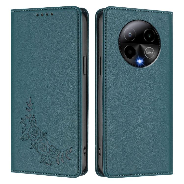 For BLU Bold K50 Peony Embossed Magnetic RFID Vegan Leather Phone Case
