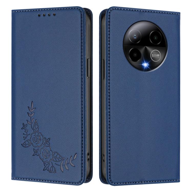 For BLU Bold K50 Peony Embossed Magnetic RFID Vegan Leather Phone Case