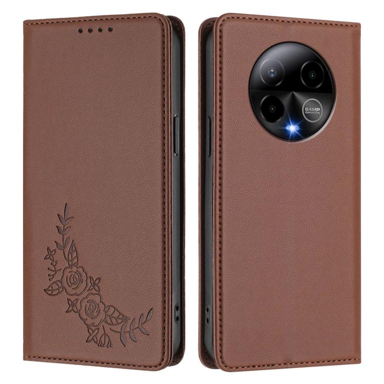 For BLU Bold K50 Peony Embossed Magnetic RFID Vegan Leather Phone Case