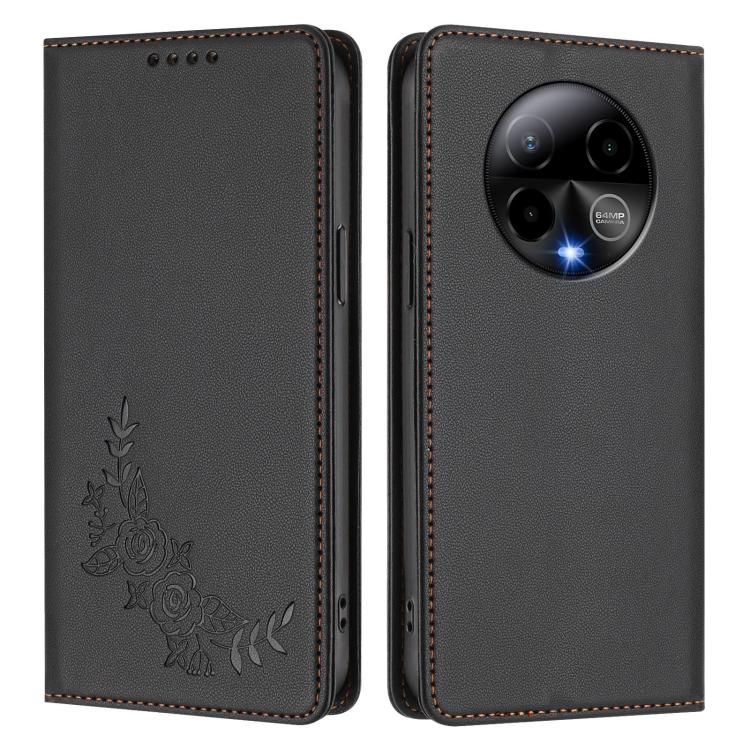 For BLU Bold K50 Peony Embossed Magnetic RFID Vegan Leather Phone Case