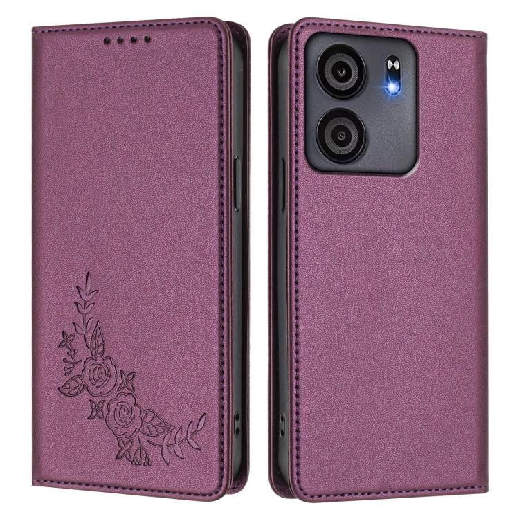 For BLU View 5 Peony Embossed Magnetic RFID Vegan Leather Phone Case