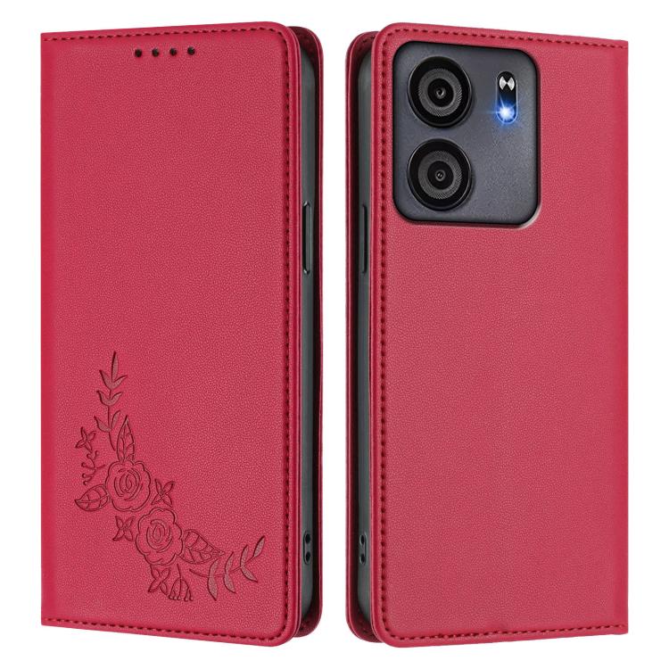 For BLU View 5 Peony Embossed Magnetic RFID Vegan Leather Phone Case
