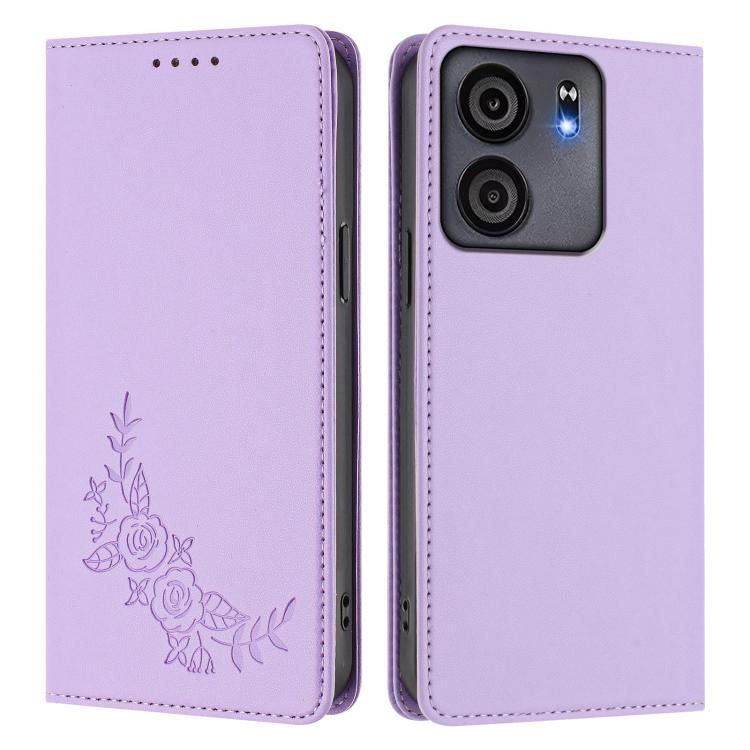 For BLU View 5 Peony Embossed Magnetic RFID Vegan Leather Phone Case