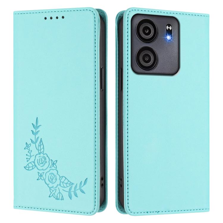 For BLU View 5 Peony Embossed Magnetic RFID Vegan Leather Phone Case