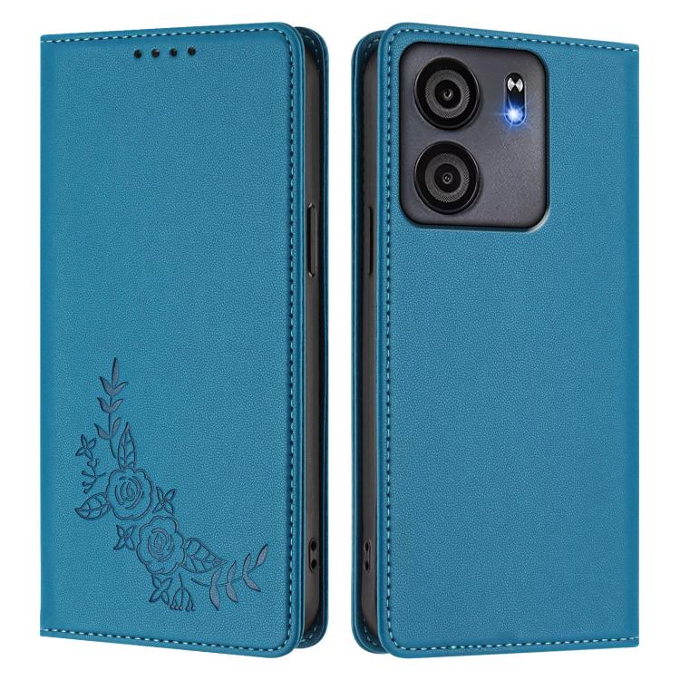 For BLU View 5 Peony Embossed Magnetic RFID Vegan Leather Phone Case