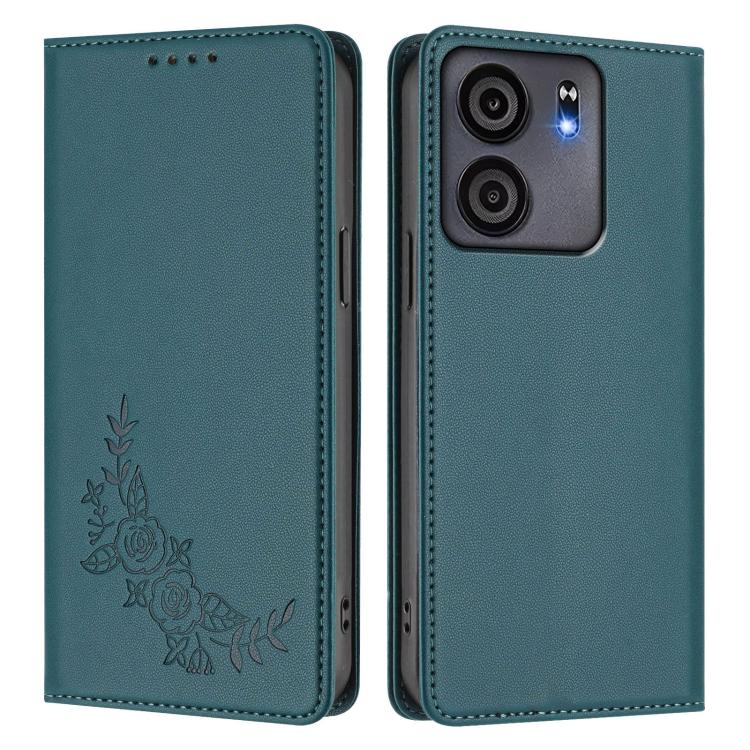 For BLU View 5 Peony Embossed Magnetic RFID Vegan Leather Phone Case
