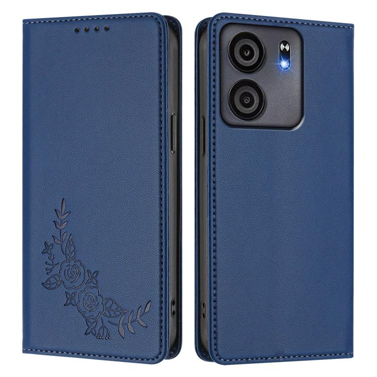 For BLU View 5 Peony Embossed Magnetic RFID Vegan Leather Phone Case