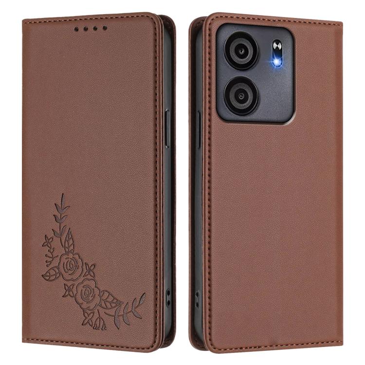 For BLU View 5 Peony Embossed Magnetic RFID Vegan Leather Phone Case
