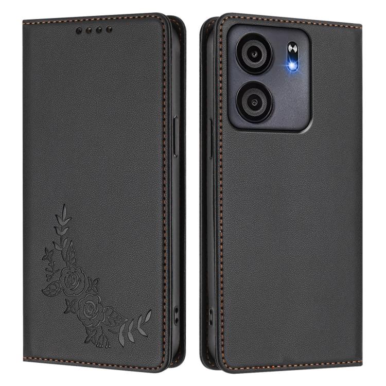 For BLU View 5 Peony Embossed Magnetic RFID Vegan Leather Phone Case