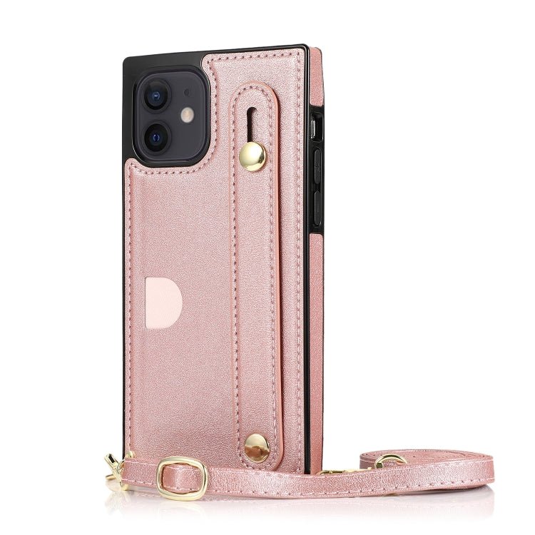 For iPhone 12 mini PU+TPU Shockproof Protective Case with Crossbody Lanyard & Holder & Card Slot & Wrist Strap