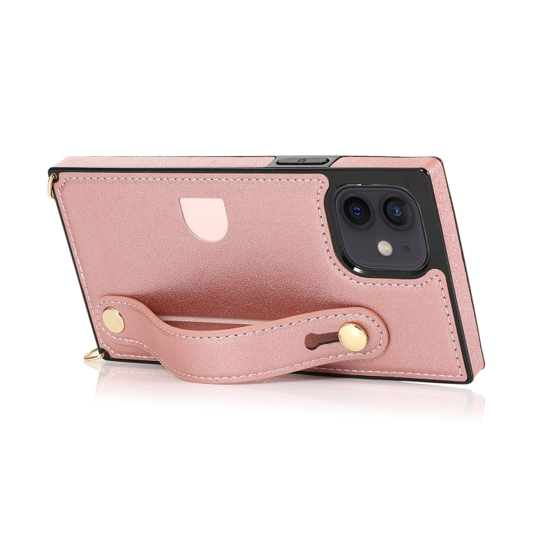For iPhone 12 mini PU+TPU Shockproof Protective Case with Crossbody Lanyard & Holder & Card Slot & Wrist Strap