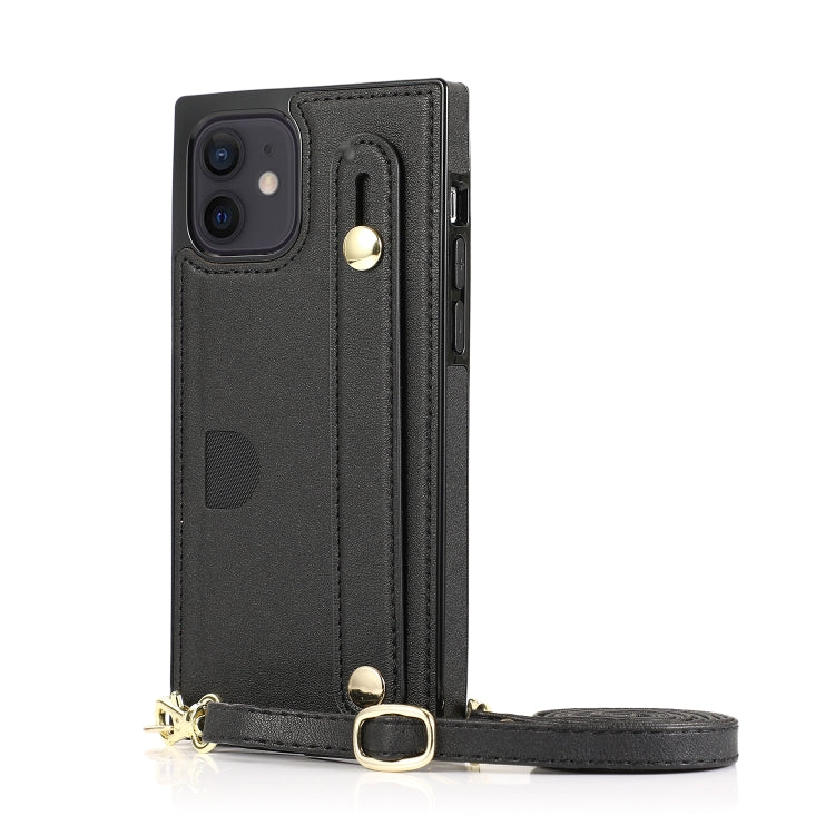 For iPhone 12 mini PU+TPU Shockproof Protective Case with Crossbody Lanyard & Holder & Card Slot & Wrist Strap