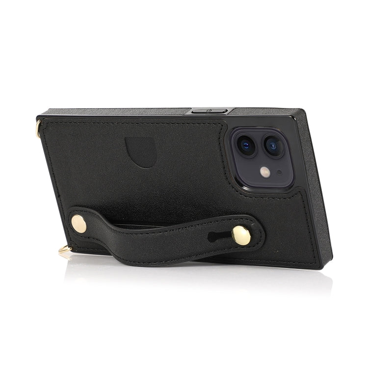 For iPhone 12 mini PU+TPU Shockproof Protective Case with Crossbody Lanyard & Holder & Card Slot & Wrist Strap