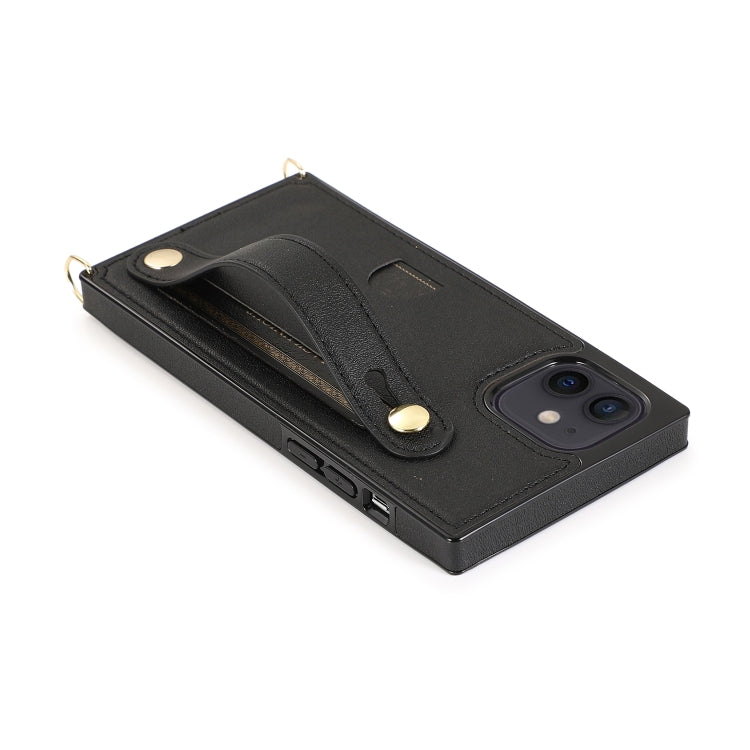 For iPhone 12 mini PU+TPU Shockproof Protective Case with Crossbody Lanyard & Holder & Card Slot & Wrist Strap