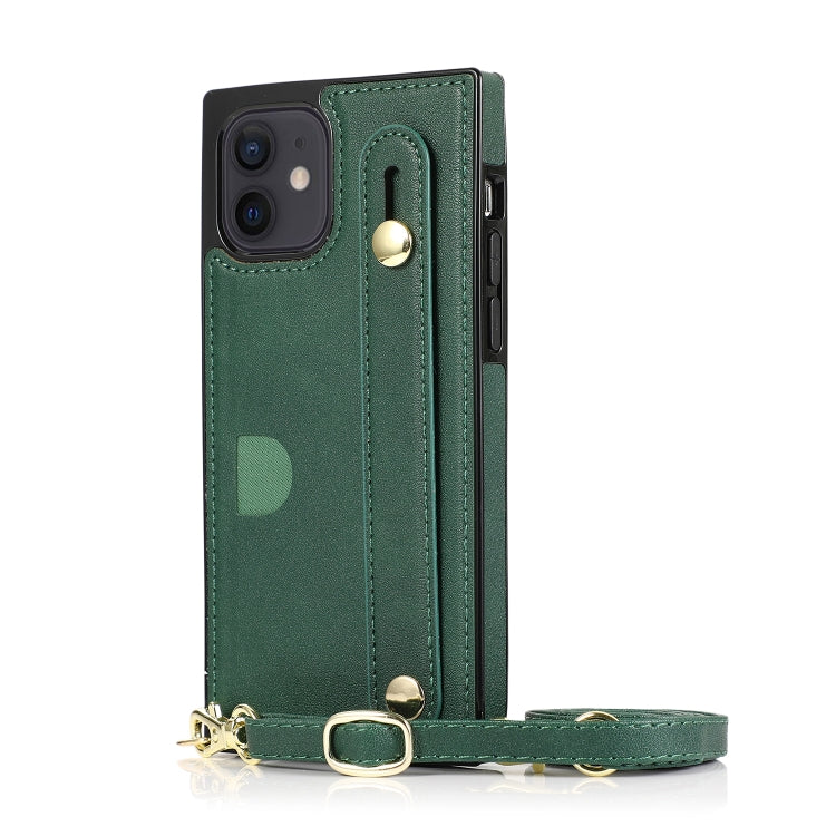 For iPhone 12 mini PU+TPU Shockproof Protective Case with Crossbody Lanyard & Holder & Card Slot & Wrist Strap