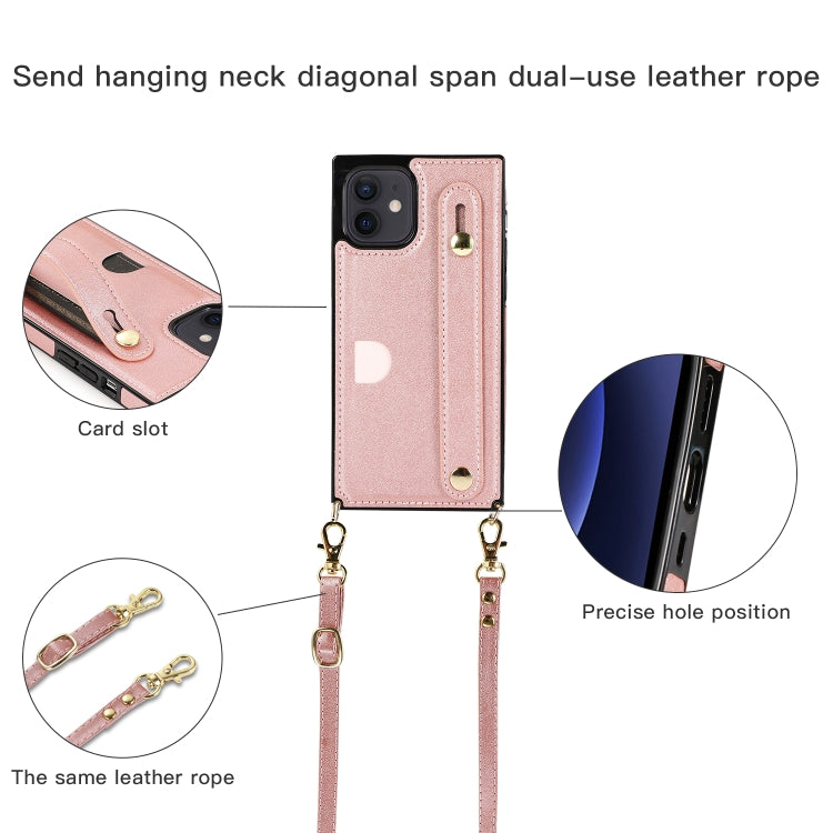 For iPhone 12 mini PU+TPU Shockproof Protective Case with Crossbody Lanyard & Holder & Card Slot & Wrist Strap