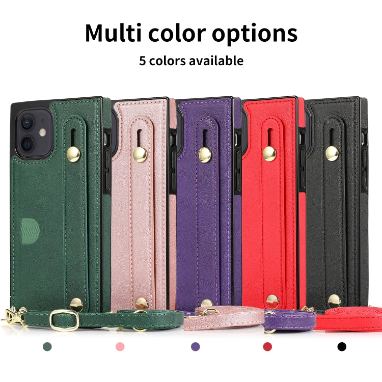 For iPhone 12 mini PU+TPU Shockproof Protective Case with Crossbody Lanyard & Holder & Card Slot & Wrist Strap