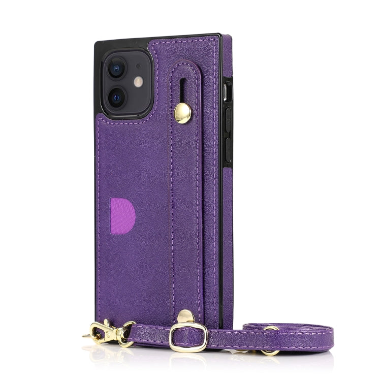 For iPhone 12 mini PU+TPU Shockproof Protective Case with Crossbody Lanyard & Holder & Card Slot & Wrist Strap