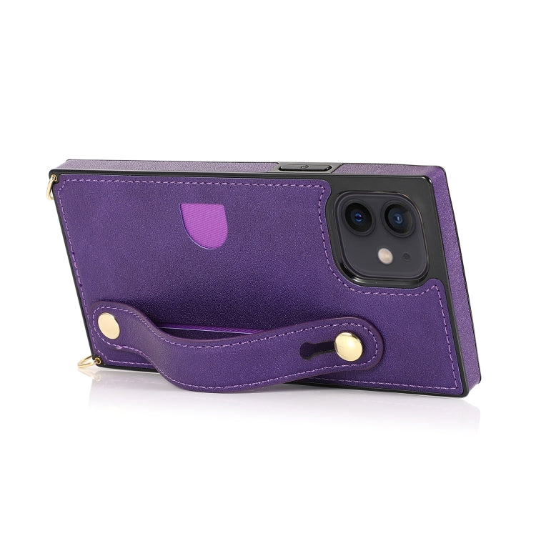 For iPhone 12 mini PU+TPU Shockproof Protective Case with Crossbody Lanyard & Holder & Card Slot & Wrist Strap