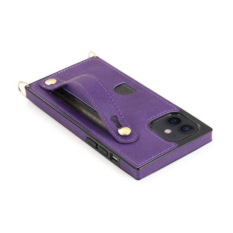 For iPhone 12 mini PU+TPU Shockproof Protective Case with Crossbody Lanyard & Holder & Card Slot & Wrist Strap
