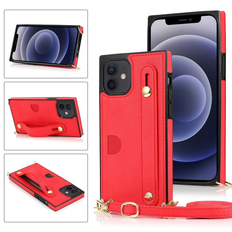 For iPhone 12 mini PU+TPU Shockproof Protective Case with Crossbody Lanyard & Holder & Card Slot & Wrist Strap
