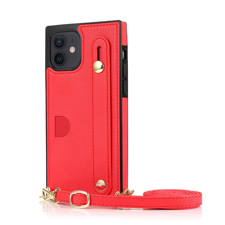 For iPhone 12 mini PU+TPU Shockproof Protective Case with Crossbody Lanyard & Holder & Card Slot & Wrist Strap