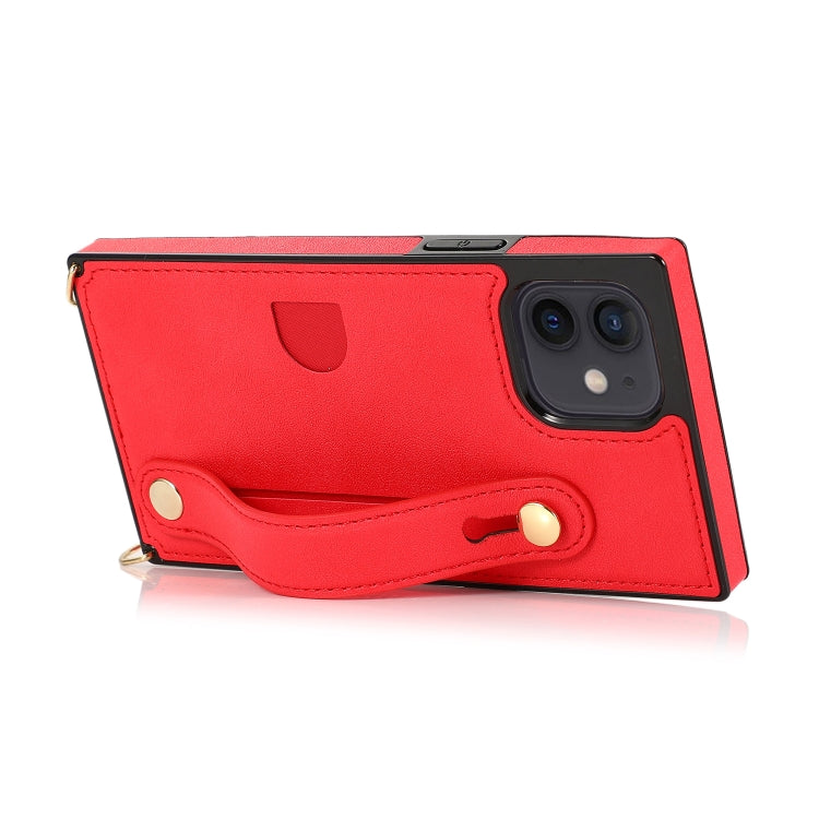 For iPhone 12 mini PU+TPU Shockproof Protective Case with Crossbody Lanyard & Holder & Card Slot & Wrist Strap