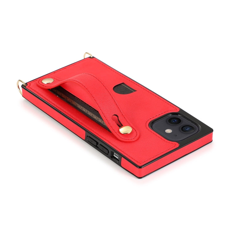For iPhone 12 mini PU+TPU Shockproof Protective Case with Crossbody Lanyard & Holder & Card Slot & Wrist Strap