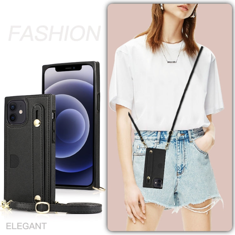 For iPhone 12 mini PU+TPU Shockproof Protective Case with Crossbody Lanyard & Holder & Card Slot & Wrist Strap