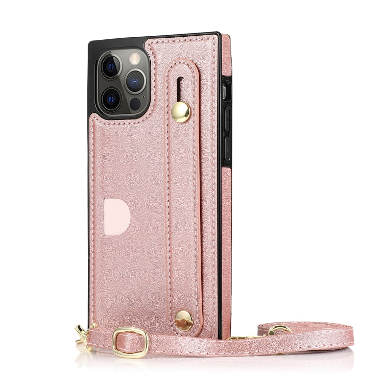 For iPhone 12 / 12 Pro PU+TPU Shockproof Protective Case with Crossbody Lanyard & Holder & Card Slot & Wrist Strap