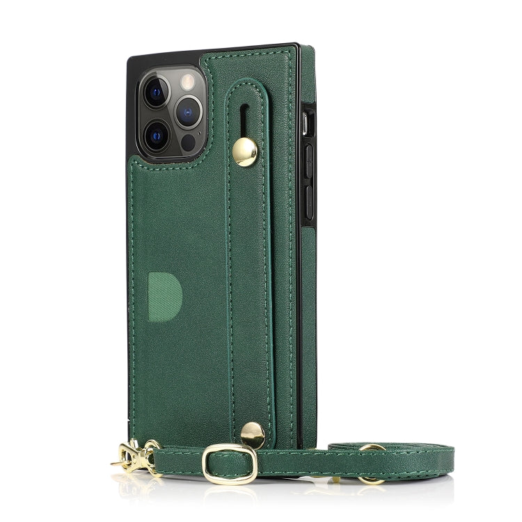 For iPhone 12 / 12 Pro PU+TPU Shockproof Protective Case with Crossbody Lanyard & Holder & Card Slot & Wrist Strap