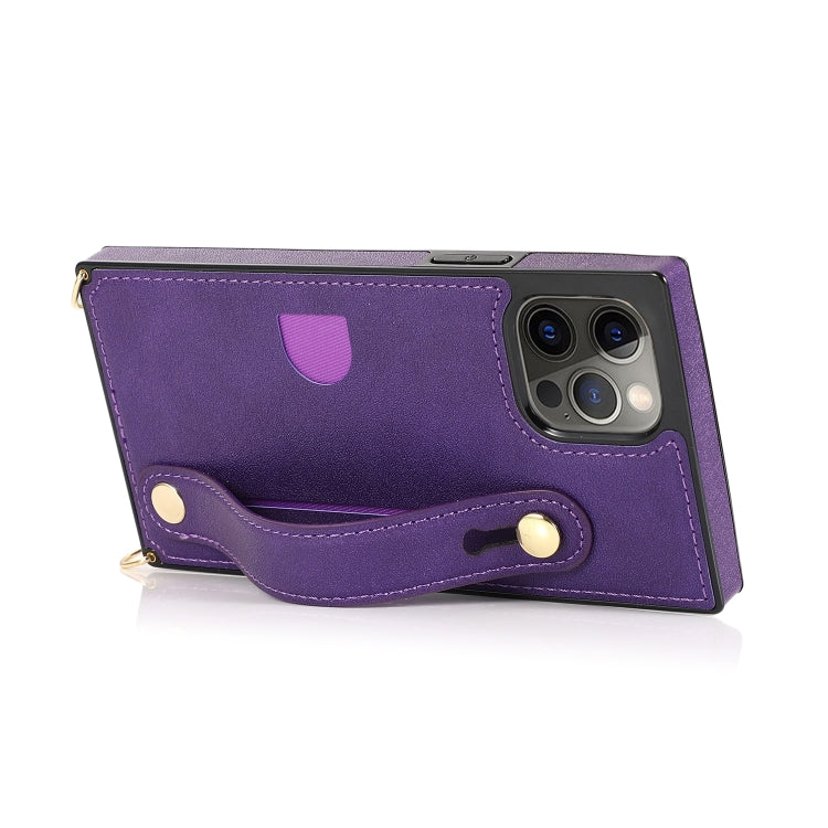 For iPhone 12 / 12 Pro PU+TPU Shockproof Protective Case with Crossbody Lanyard & Holder & Card Slot & Wrist Strap