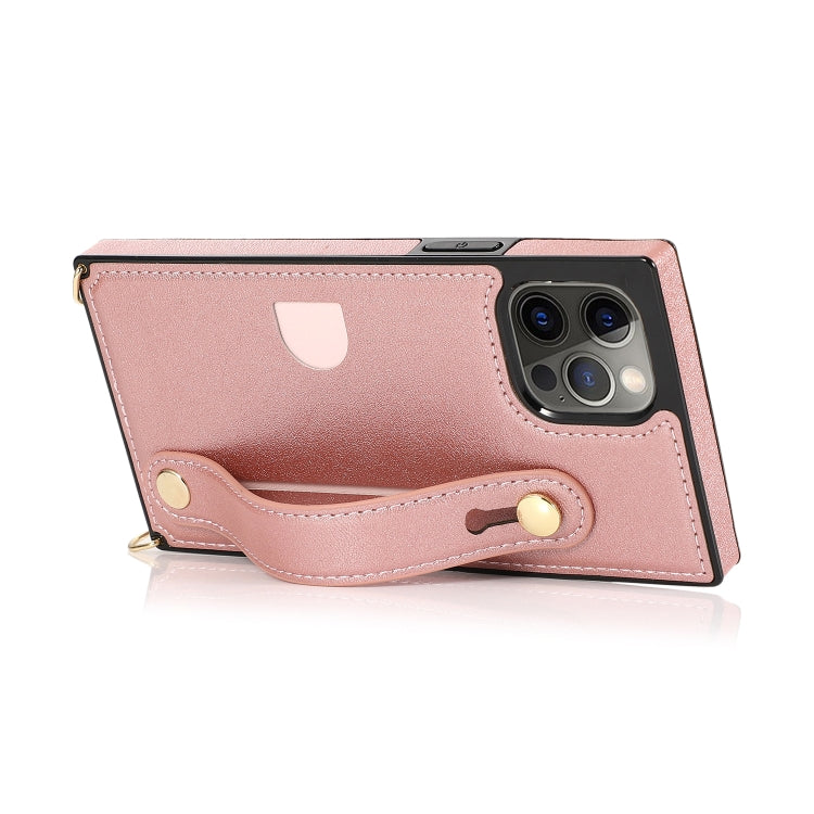 For iPhone 12 Pro Max PU+TPU Shockproof Protective Case with Crossbody Lanyard & Holder & Card Slot & Wrist Strap