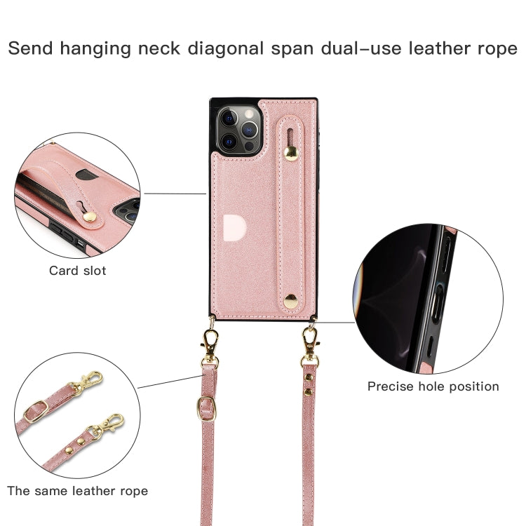 For iPhone 12 Pro Max PU+TPU Shockproof Protective Case with Crossbody Lanyard & Holder & Card Slot & Wrist Strap