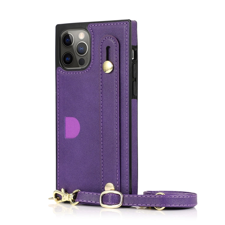 For iPhone 12 Pro Max PU+TPU Shockproof Protective Case with Crossbody Lanyard & Holder & Card Slot & Wrist Strap