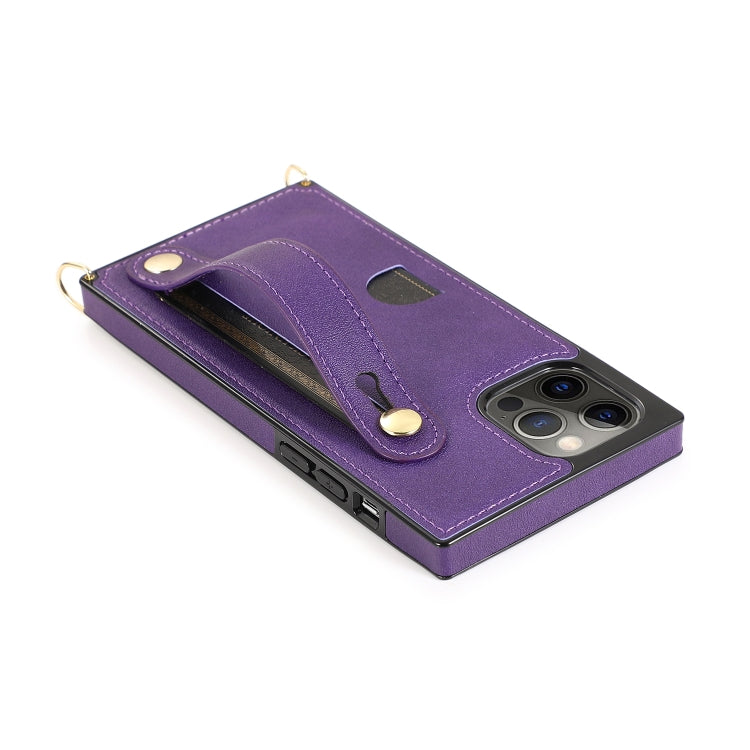 For iPhone 12 Pro Max PU+TPU Shockproof Protective Case with Crossbody Lanyard & Holder & Card Slot & Wrist Strap