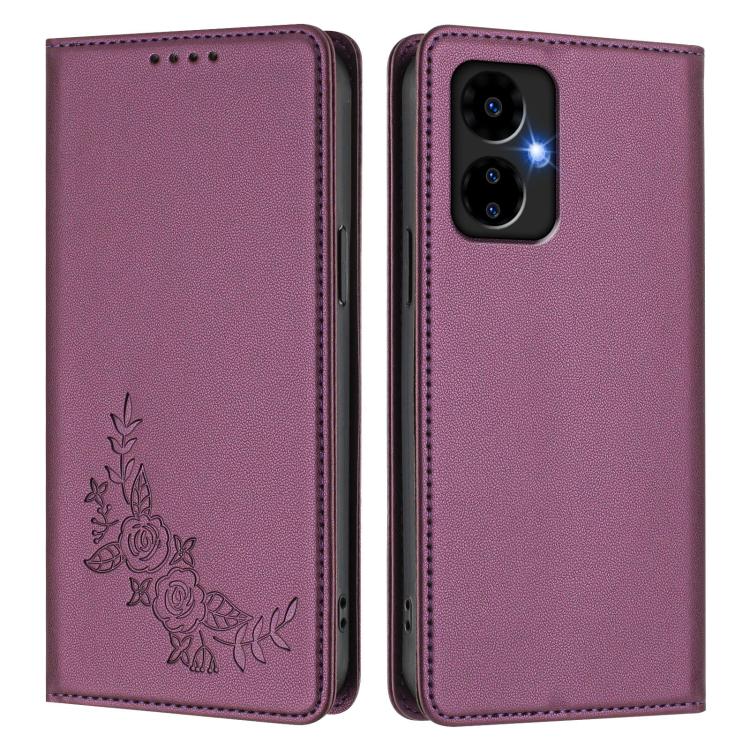 For Boost MobIle Celero 5G 2024 Peony Embossed Magnetic RFID Vegan Leather Phone Case