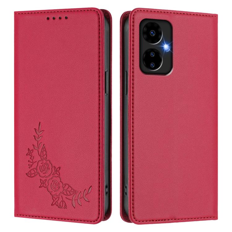 For Boost MobIle Celero 5G 2024 Peony Embossed Magnetic RFID Vegan Leather Phone Case