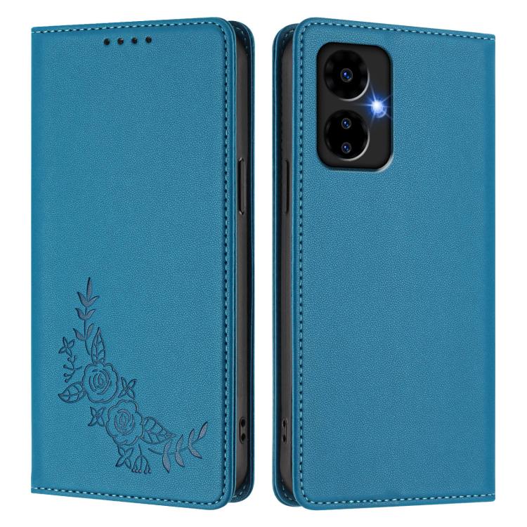 For Boost MobIle Celero 5G 2024 Peony Embossed Magnetic RFID Vegan Leather Phone Case