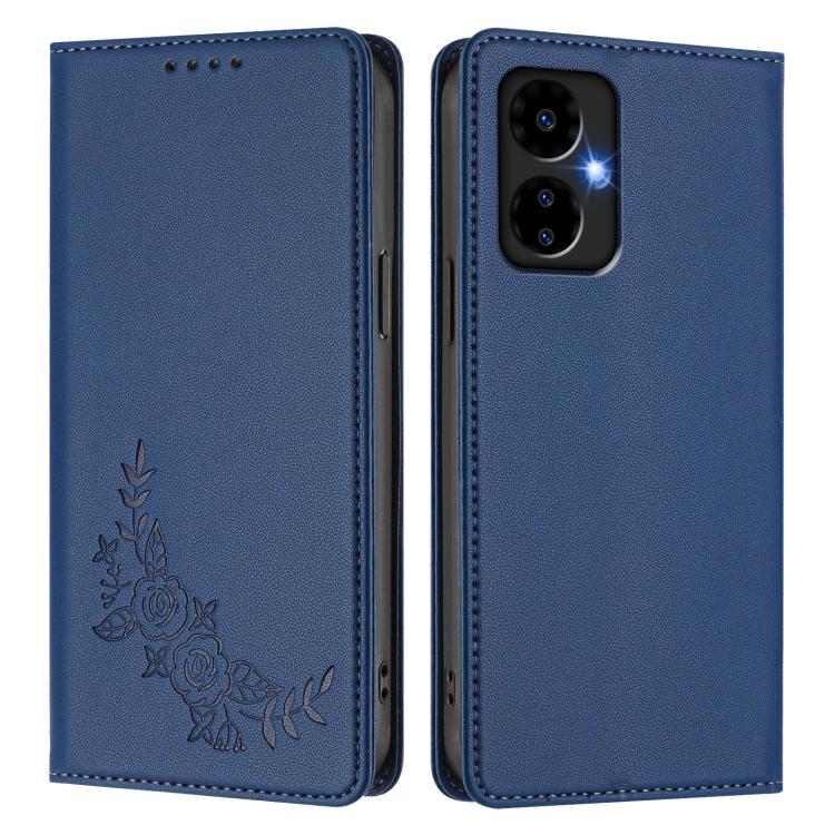 For Boost MobIle Celero 5G 2024 Peony Embossed Magnetic RFID Vegan Leather Phone Case