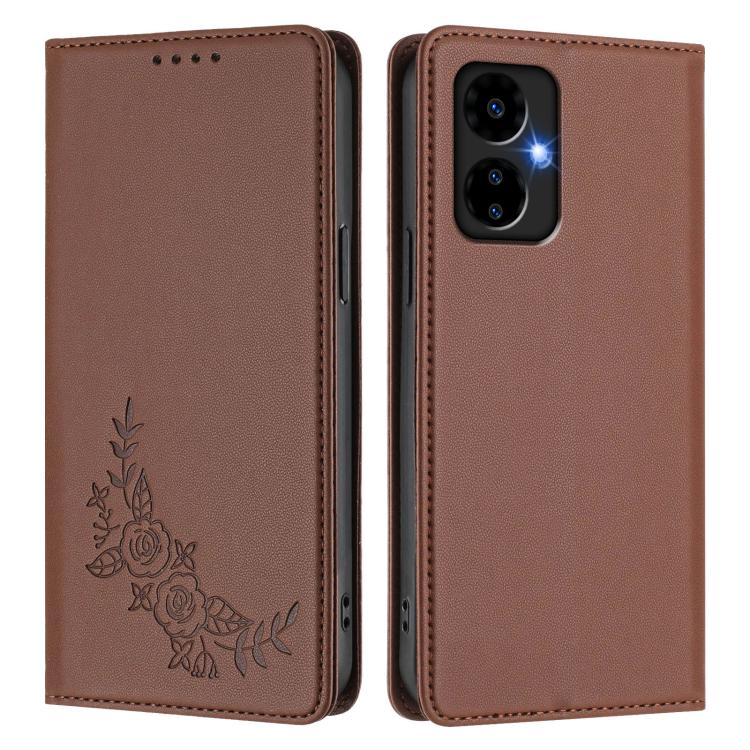 For Boost MobIle Celero 5G 2024 Peony Embossed Magnetic RFID Vegan Leather Phone Case