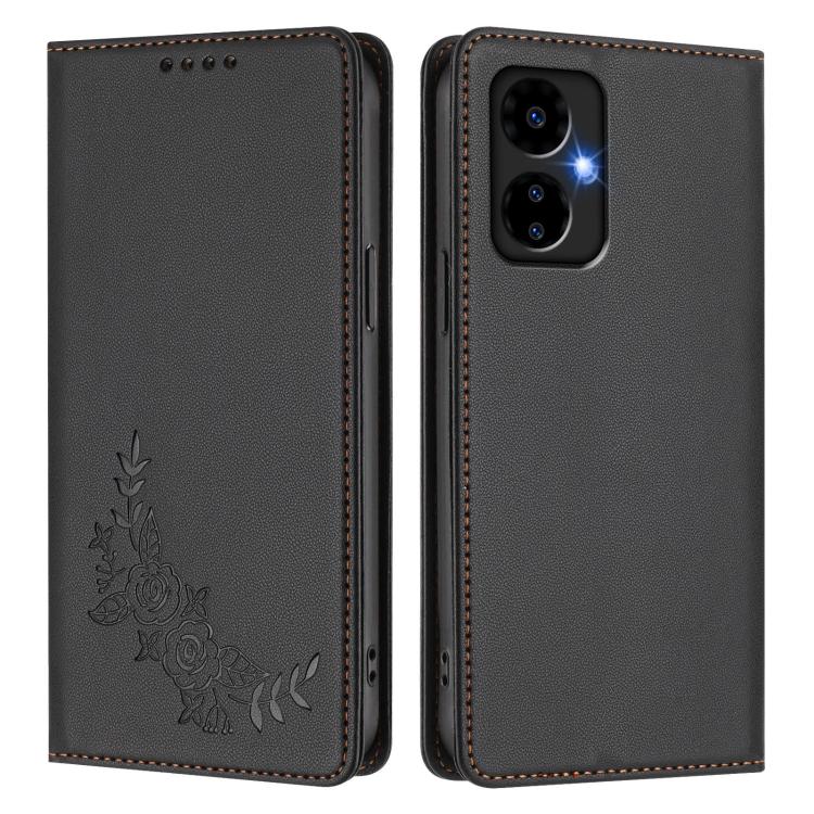 For Boost MobIle Celero 5G 2024 Peony Embossed Magnetic RFID Vegan Leather Phone Case