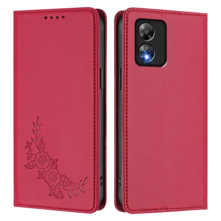 For Boost MobIle Celero 5G SC Peony Embossed Magnetic RFID Vegan Leather Phone Case