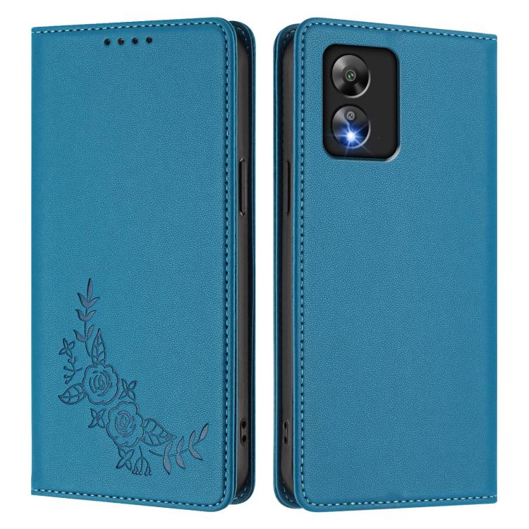 For Boost MobIle Celero 5G SC Peony Embossed Magnetic RFID Vegan Leather Phone Case