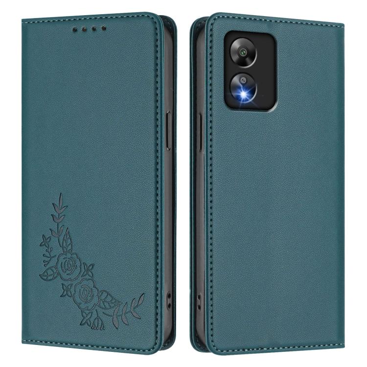For Boost MobIle Celero 5G SC Peony Embossed Magnetic RFID Vegan Leather Phone Case