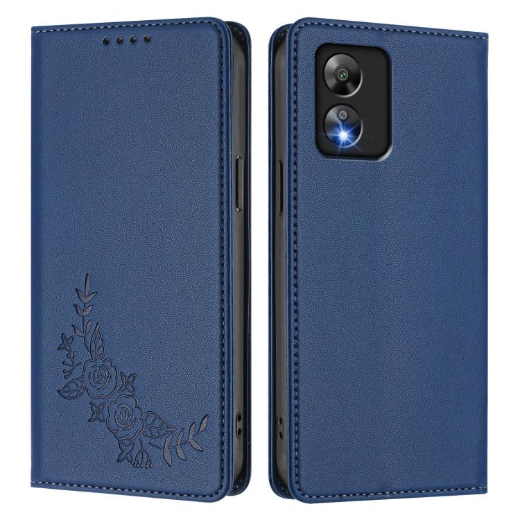 For Boost MobIle Celero 5G SC Peony Embossed Magnetic RFID Vegan Leather Phone Case