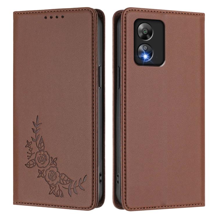 For Boost MobIle Celero 5G SC Peony Embossed Magnetic RFID Vegan Leather Phone Case