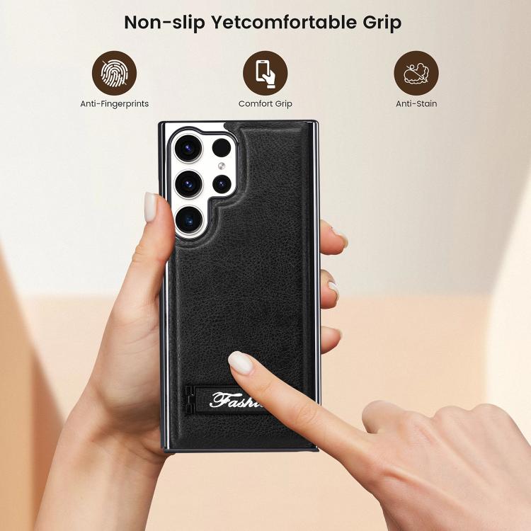 For Samsung Galaxy S22 Ultra 5G Fashion Electroplated Fold Holder Shockproof Phone Case